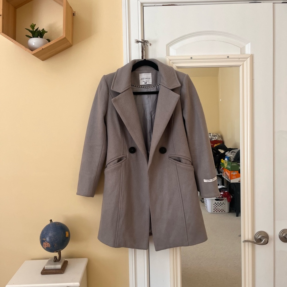 Gray Wool Blend Trench Coat